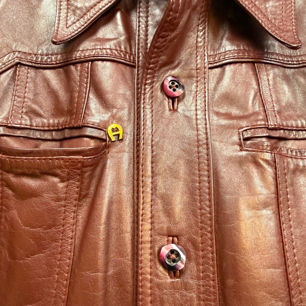 Etienne Aigner Vintage Burgundy Leather Shirt Jacket Mens 40 Oxblood 70s Retro - Picture 3 of 9